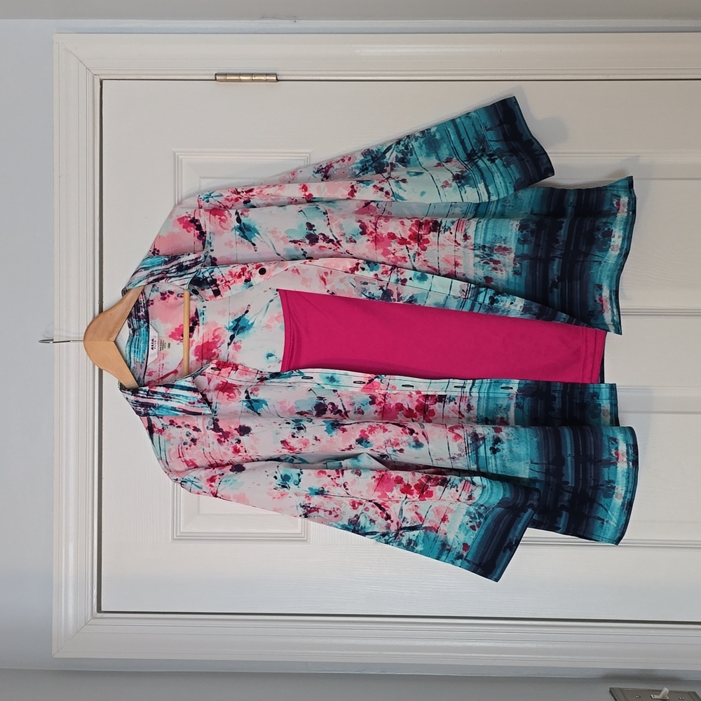 Alia Cherry Blossom Colorful Button Up Print Blouse With Tank Top Size 18W